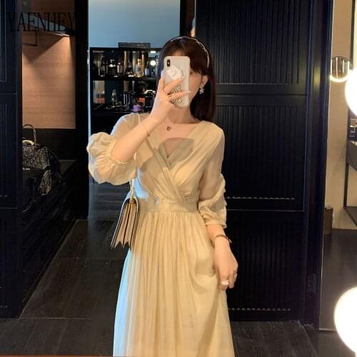 Vintage Korean Style Evening Dress Elegant Slim Solid V Neck Lantern Sleeve Maxi Dresses for Women Party Vestidos Autumn 2021