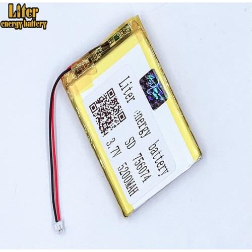 1.5MM 2pin connector 756074 5200mah 3.7V Recreational machines power bank Rechargeable charging lithium polymer battery