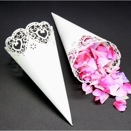 10pcs Wedding decorations flower cones laser cutout DIY paper flower tube confetti petals flower tube rose lace paper tube