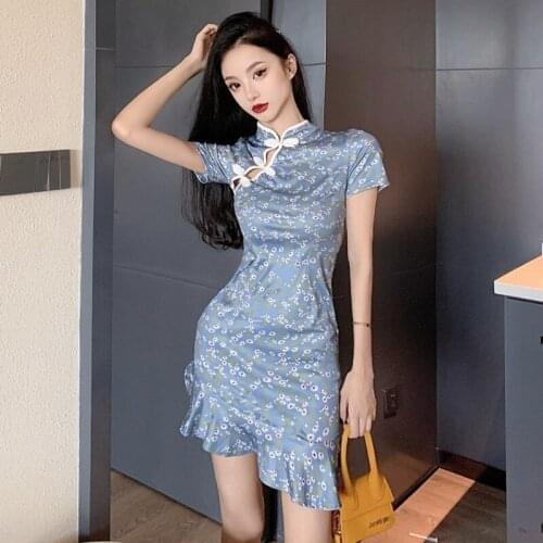 2021 chineses improved qipao stand-up collar hollow dress fishtail skirt bodycon sexy evening party retro qipao oriental dress