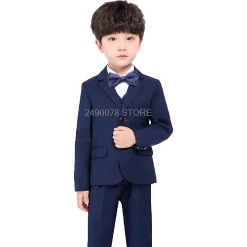 Kids Suit for Weddings Flower Boys Tuxedo Dress Formal Jacket Vest Pants Tie 4PCS Children Prom Party Performance Costume
