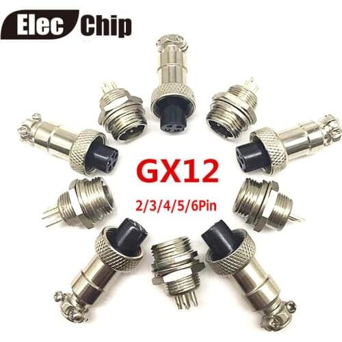 5Pcs/set GX12 2/3/4/5/6Pin 12mm M12 Male Female Panel Metal Connector Aviation Plug