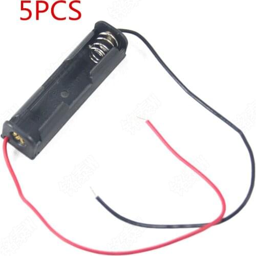 5PCS AAA Batteries Storage Case Plastic Box Holder with 6'' Cable Lead for 1 x AAA Battery Soldering Connecting Black Digital