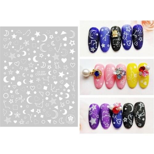 8 Styles Nail Stickers Decal Mixed Shape Nails Art Decoration Flower Cat Moon Star Multi Cartoon Pattern Manicures 1 Sheet