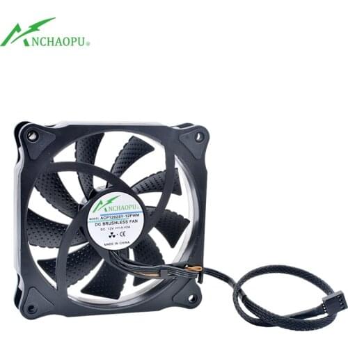 ACP12025Y-12PWM 12cm 120mm 120x120x25mm DC12V 0.42A 4 wires PWM speed control cooling fan for chassis CPU with LED green light