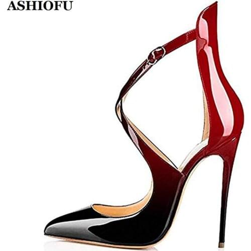 ASHIOFU Wholesale Ladies Handmade High Heel Pumps X-straps Pointed Party Prom Dress Shoes Evening Fashion Court Shoes