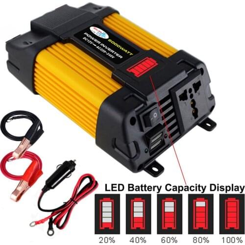 6000W Car Power Inverter DC12V to AC220V/110V Converter LED Battery Capacity Display 2USB Voltage Transformer Modified Sine Wave