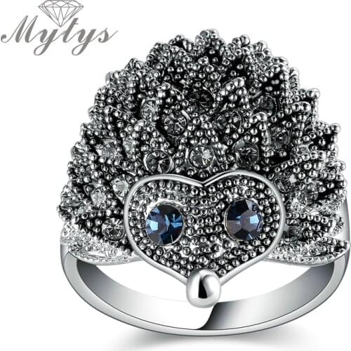 Mytys Brand Original Design Hedgehog Animal Ring Trendy Fashion Crystal Marcasite Lady Jewelry Accessory R1857