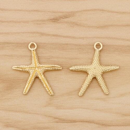 10 Pieces Gold Tone Starfish Sea Star Charms Pendants Beads for DIY Earrings Jewellery Making Accessories 26x20mm