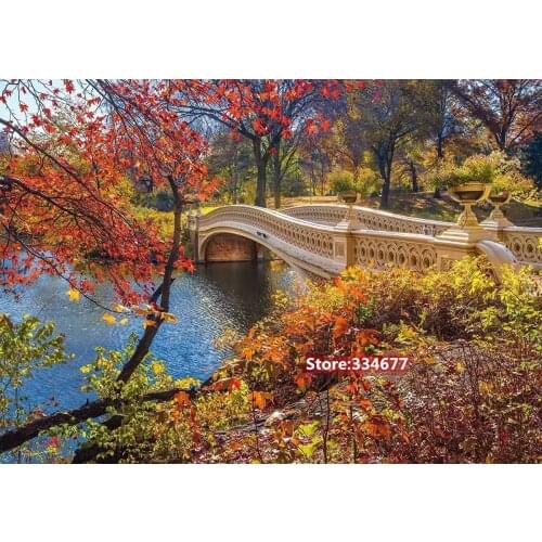 Scenery Autumn Park, Bridge Cross Stitch Kits Needlework Embroidery Crafts 14ct Unprinted DIY Arts Handmade Home Decor