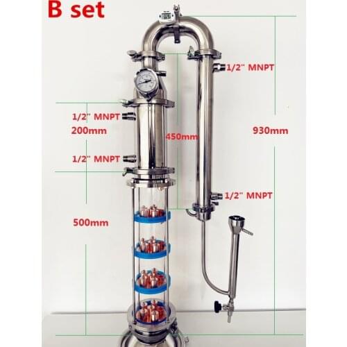 4" Flute Distiller With 5 Floor Distillation Lens Column For Homebrew, Copper Bubble Plate Sets*5
