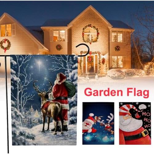 Welcome Garden Flag Yard Decorative 12*18" Funny Christmas Elements Drawn Double Sided Seasonal Flags Kids Christmas Park Flag
