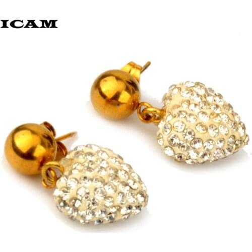 ICAM Fashion Women Crystal Heart Stud Earrings for Women Stainless Steel Earrings