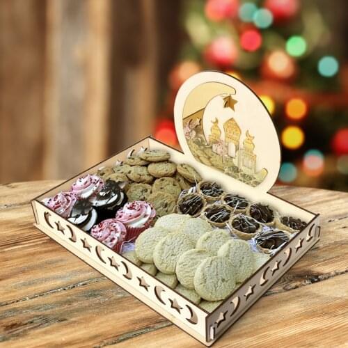 Eid Mubarak Wooden Dessert Pastry Tray Ramadan Kareem Food Dessert Tray Islamic Muslim Party Decor Party Food Tableware