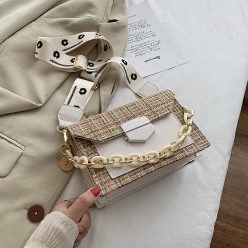 Contrast Color Crossbody Bags For Women 2020 Wide shoulder strap Linen Messenger Shoulder Bag Ladies Purses and Handbags Cross B