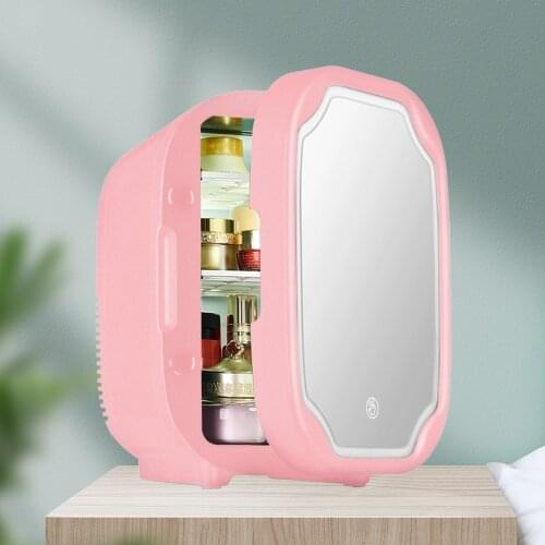 8L Multi-fuction Cosmetics Fridge Mini Home Car Dual Use Fridge with LED Mirror Cooling&Heating Freezer Makeup Refrigerator