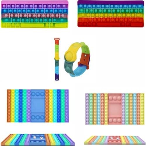 Hot Fidget Toys for Children Push Bubble Dimple Bracelet Rainbow Chess Toy Adults Anti Stress Reliever Sensory Toy Kids Gifts