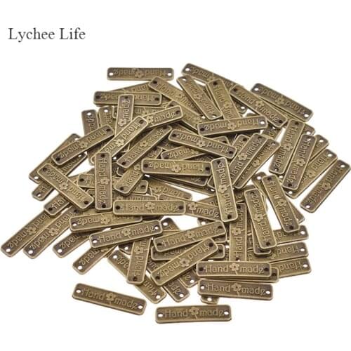 Lychee Life 100pcs Vintage Clothes Sewing Labels Metal Handmade Letter Tags Apparel DIY Sewing Supplies