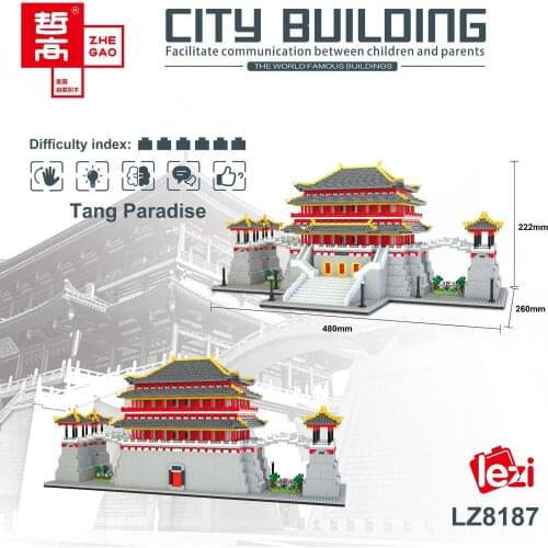 LZ8187 Datang Furong Garden small particles Chinese style building three-dimensional model assembling building blocks adult toy