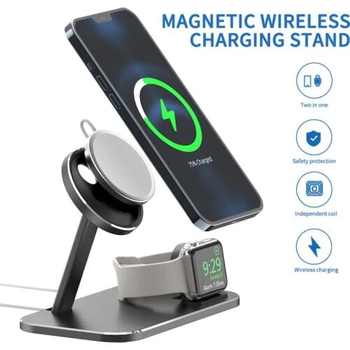2 In 1 For Iphone 12 Mobile Phone IWatch Smart Watch Magnetic Wireless Charging Stand Base Lazy Desktop Stand