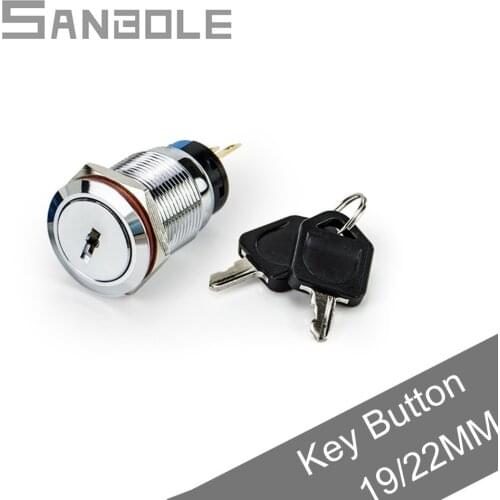 19mm 22mm Metal Key Rotating Switches 2 Position 3 pins Knob Rotary Selector Button Switch IP65 3A/250VAC