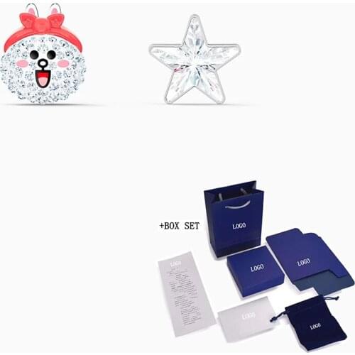 Fashion SWA New Bowknot Ladies Earrings Light Color Gradient Pink Bear Smiley Face And Star Pattern Crystal Romantic Jewelry