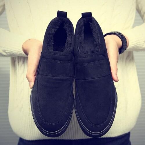 Round Toe Shoes Men for Winter Short Plush Warm Shoes Ankle Boots Flock Comfy Casual Shoes Man Fashion Snow Boots Homme