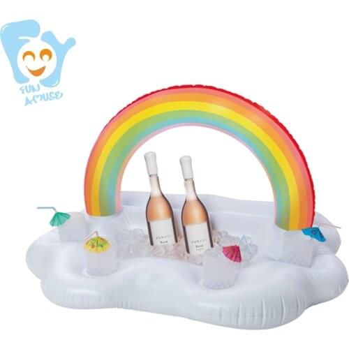 Inflatable 4-Hole Rainbow Cloud Cup Holder Floating Bar Pool Beverage Drink Holders Beach Water Fun Toy Flotador Piscina