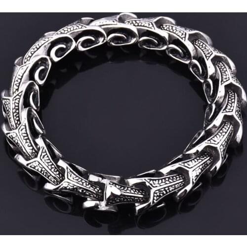 New Fashion Rock Punk Style Bracelet Vintage Dragon Texture Pattern 20cm-22cm Long Link Chain Bracelets Jewelry Gifts for Men