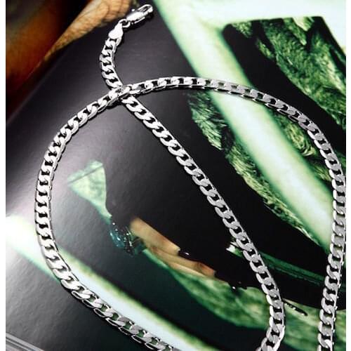 Trendy White Gold Tone Mens Necklace 24" Curb Chain Birthday Gift