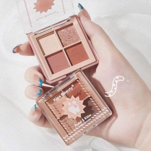 Metallic Eye Shadow Palette 4 Color Rose Pink Shimmer Matte Glitter Velvet Eye Shadow Pallete Pigmented Makeup Pallete Cosmetic