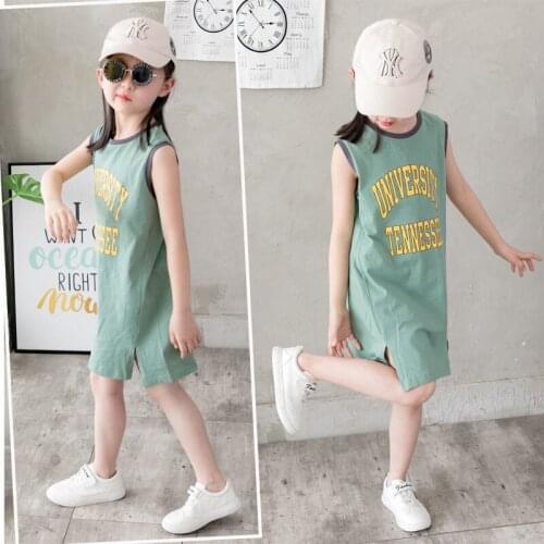Girls Dress Summer New Childrens Clothes Girl Print Vest Dress Baby Fashion Sleeveless T-shirt Dress