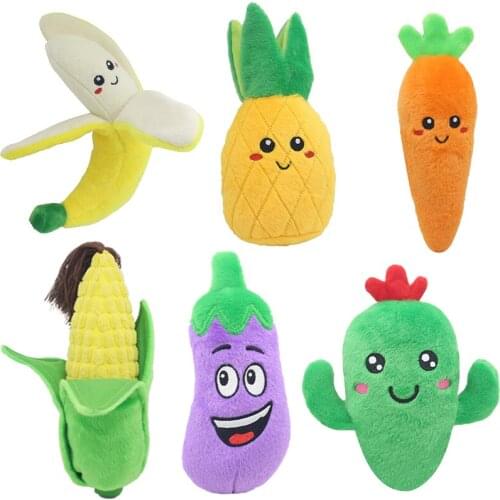 Pet Plush Dog Toys Cute Eggplant Banana Vegetable Shape Squeaky Sound Pet Toys Interactive Training Dog Toy
