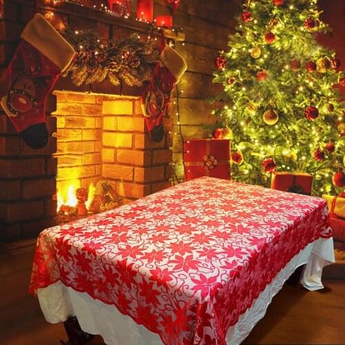 Rectangular Floral Lace Tablecloths Reusable Table Cover for Christmas Wedding Evening Party Red Color