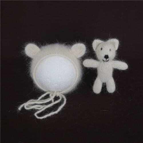 Fluffy Newborn Teddy Bear Bonnet Tiny Bear Toy Doll Photography Props Fuzzy Baby Animal Hat Bear stuffed Animal Photo Props