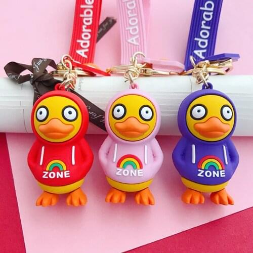 Cartoon Rainbow Hoodie Duck KeyChain Trend Car Key Chain Ring Girls Wallet Pendant To Send Friends Small Gifts Wholesale