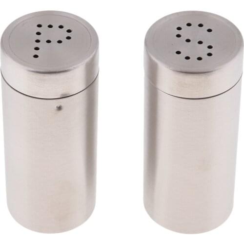 2Pcs Salt and Pepper Shakers Set with Pour Holes Stainless Steel
