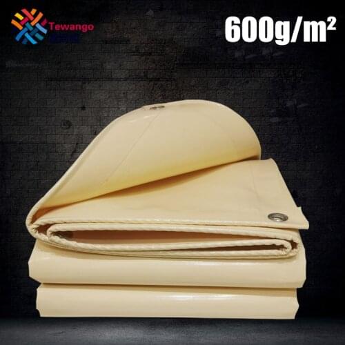 Tewango Waterproof 1000D Beige Square Rectangle Tarpaulin 600gsm UV Resistant Tarp PVC Coated Yard Sail Awning