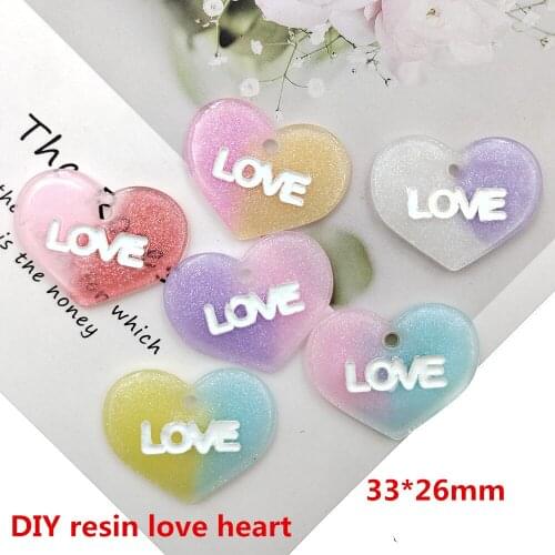30pcs/lot New arrival DIY resin colorful love heart bicolor for kids hair accessories fashion accessories resin charms