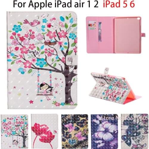 3D Colorful Case For Apple iPad air 1 2 case For iPad 5 6 Smart Case Cover Funda Tablet Fashion PU Leather Flip Stand Shell
