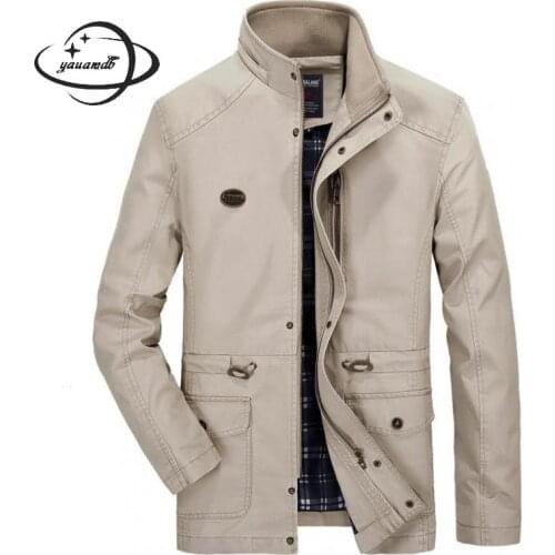 YAUAMDB men trench autumn spring size M-5XL male cotton hooded zipper jacket solid long windbreake slim pocket coat y96