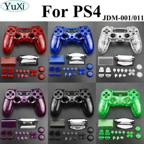 YuXi PS4 Full Housing V1 Controller Shell Case Cover Mod Kit buttons For Playstation 4 Dualshock 4 Replacement Transparent Clear
