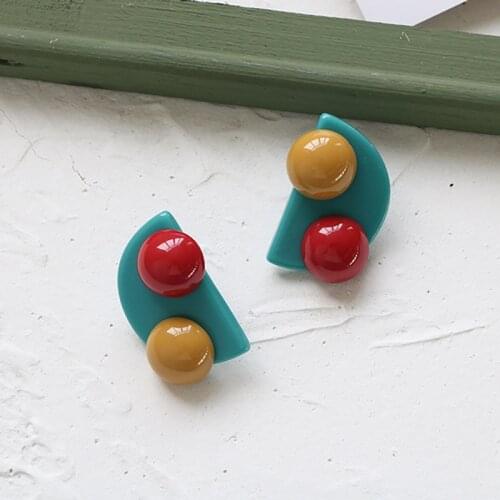 Vintage Half Circle Stud Clip Earring for Women Summer Retro Handmade Acrylic Simple Dating Jewelry 2021 Trend Korean Earrings