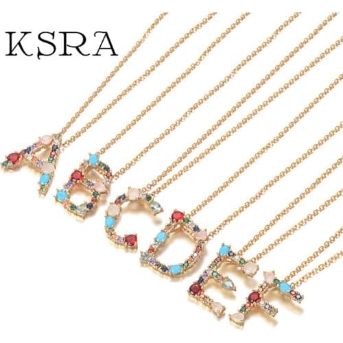 2020 Gold Color Initial Multicolor Necklace For Women Luxury DIY Letter Pendant Necklace INS Girlfriend Jewelry