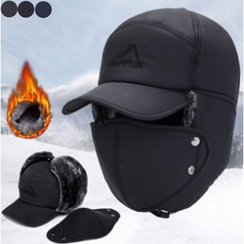 Winter Warm Bomber Hats Men Women Fashion Ear Protection Face Windproof Ski Caps Velvet Thicken Couple Hat 2021 New