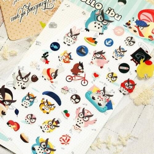 1packs/lot Kawaii Owl series transparent PVC sticker hot sell Students' decoration Diary stickers office school supplies