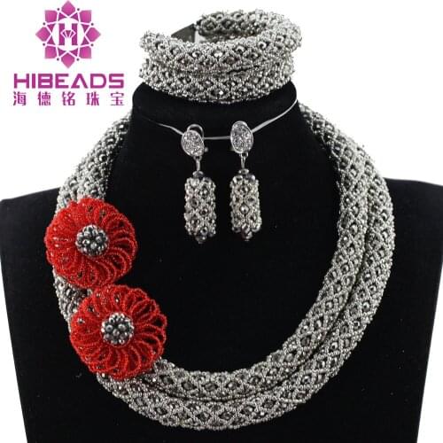 2017 New Arrival Silver Crystal Jewelry Set African Bridal Nigerian Wedding Jewelry Rainstone Custom Free Shipping ANJ395
