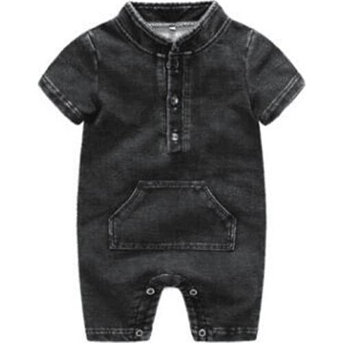 2021 Summer Newborn Infant Baby Clothes Boy Girls Denim Rompers Casual Short Sleeve Button Jumpsuit Playsuit Childrens Clothing