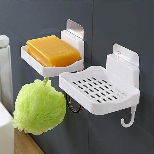 3 Pieces Wall-mounted Strong Sucker Soapbox Soap Draining Holder Soap Dish Bathroom Drainer Rack