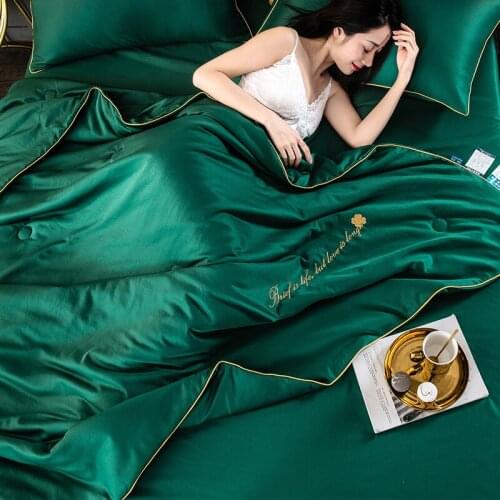 4PCS Set New 100% Silk Summer Comforter Air Condition Quilts Duvet Bed Linens Washed Cotton Throw Blankets Summer Solid Bedding